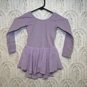 Arshiner Girls Lavender Long‎ Sleeve Rhinestone Ballet Dance Leotard Dress 130 S